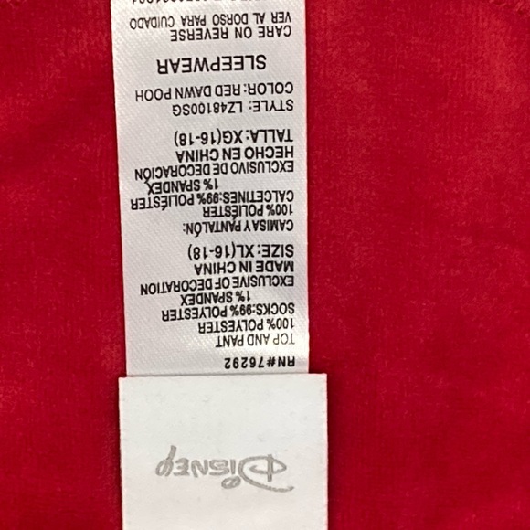 Disney Red and Gray Winnie the Pooh Pajama Set, Women’s Size XL (top and bottom) - Picture 5 of 8